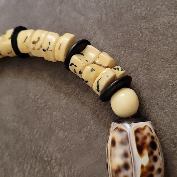 Vtg Estate Baroque Tiger Cowrie Shell Bone Beaded Tribal Nomad Necklace - Picture 4 of 11
